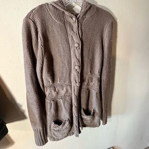 Brown knit hooded cardigan Decree sz L long sleeve